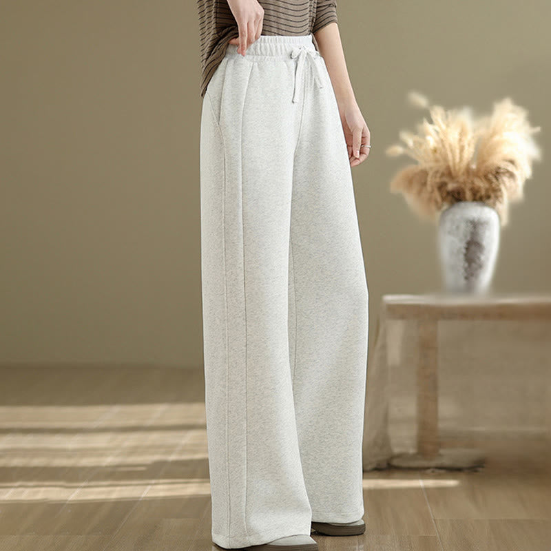 Buddha Stones Casual Plain Cotton Women's Wide Leg Pants With Pockets