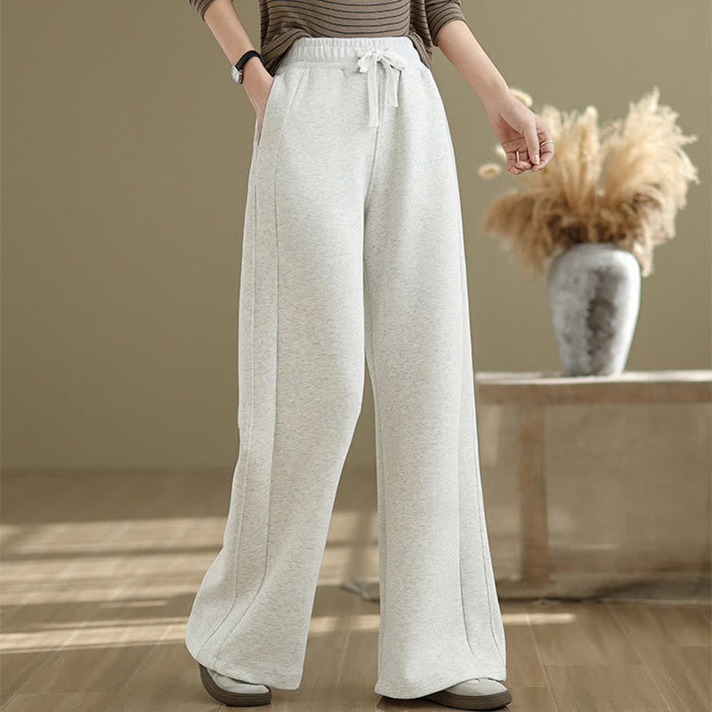 Buddha Stones Casual Plain Cotton Women's Wide Leg Pants With Pockets
