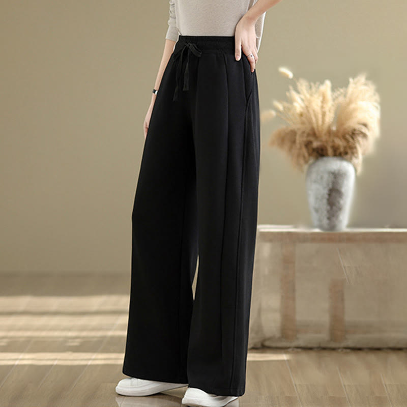 Buddha Stones Casual Plain Cotton Women's Wide Leg Pants With Pockets