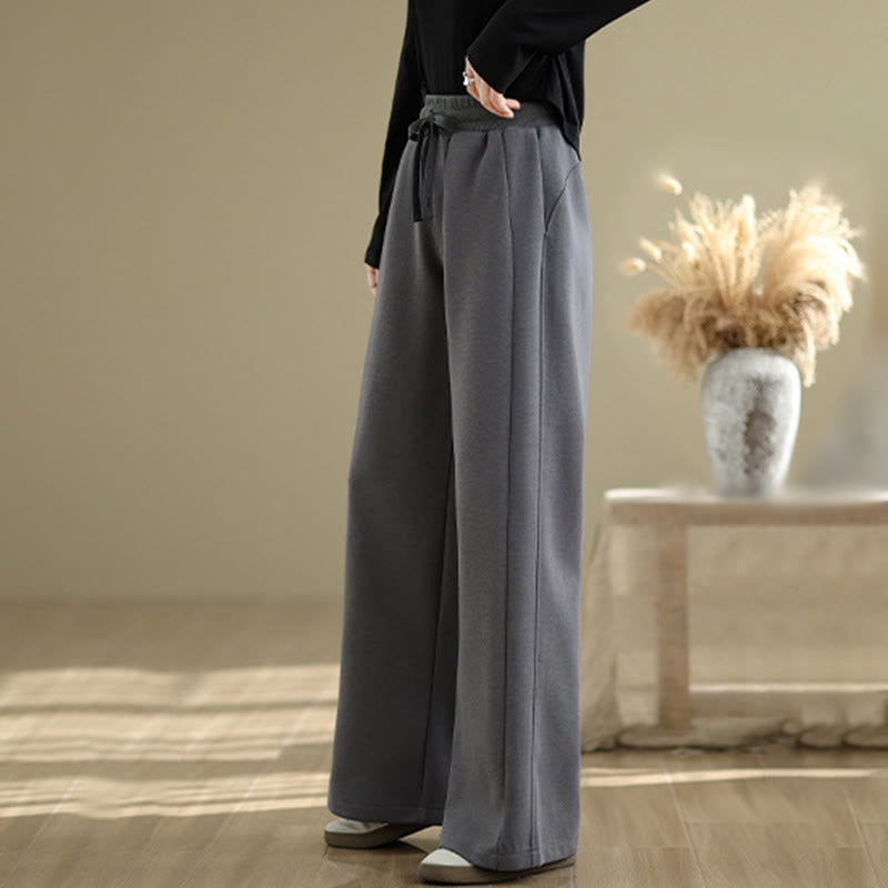 Buddha Stones Casual Plain Cotton Women's Wide Leg Pants With Pockets
