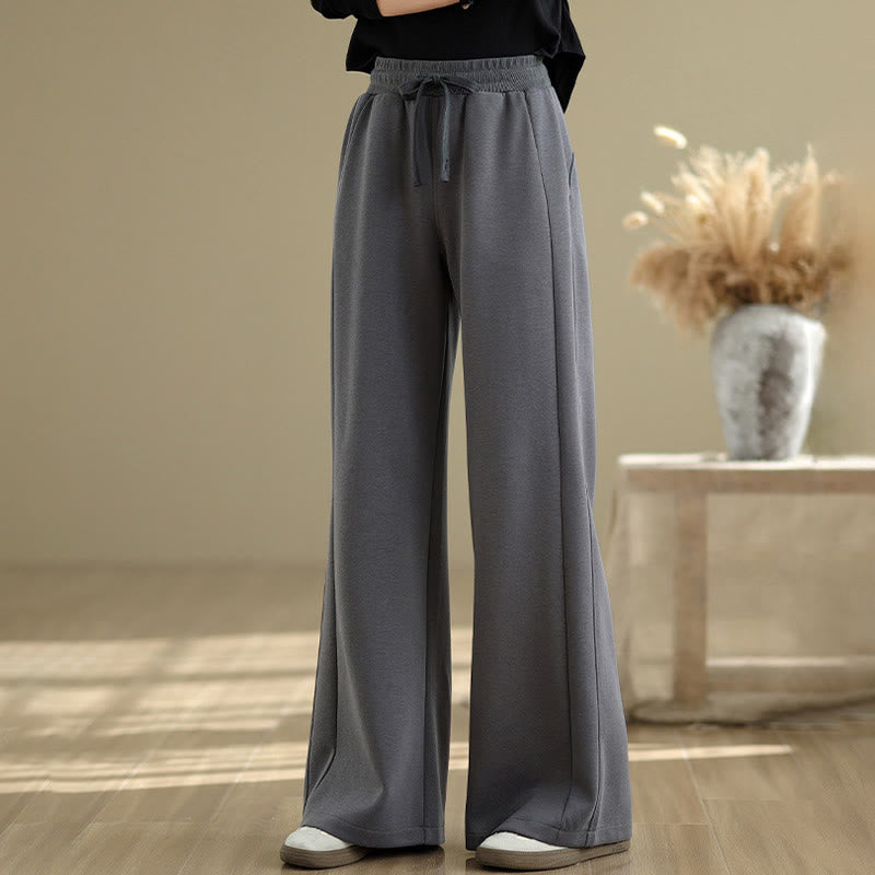 Buddha Stones Casual Plain Cotton Women's Wide Leg Pants With Pockets
