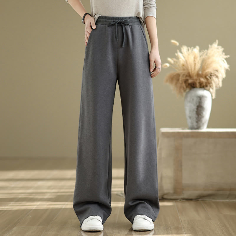Buddha Stones Casual Rope Women's Cotton Straight-leg Pants With Pockets