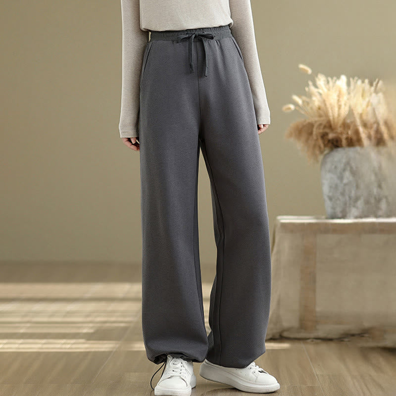 Buddha Stones Casual Rope Women's Cotton Straight-leg Pants With Pockets