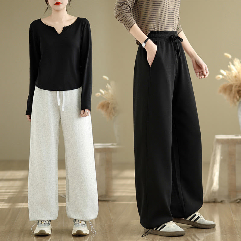 Buddha Stones Casual Rope Women's Cotton Straight-leg Pants With Pockets