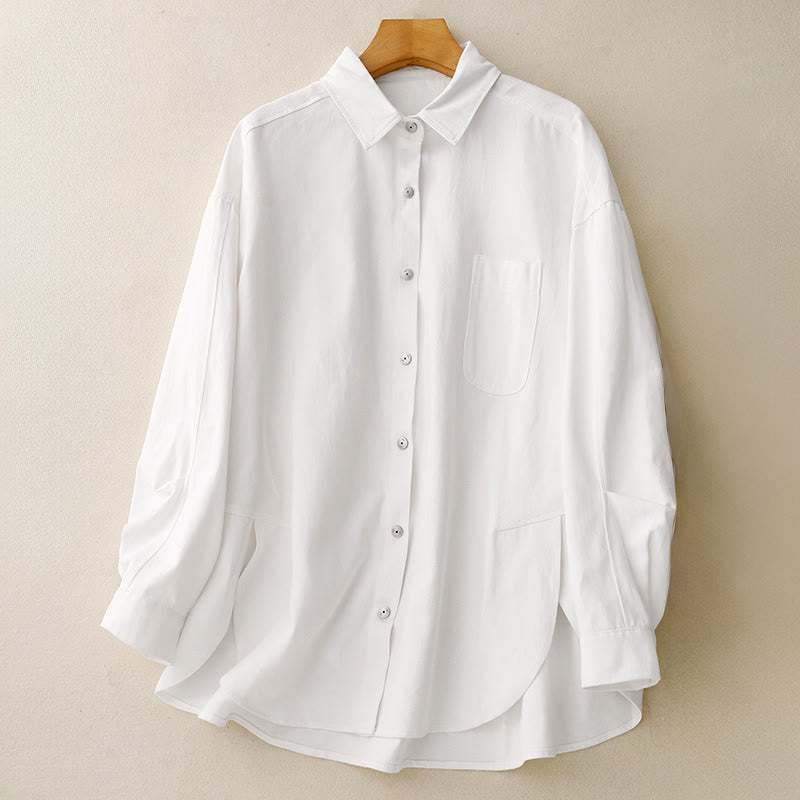 Buddha Stones Casual Women's Stand Collar Long Sleeve Design Plain Cotton Shirt