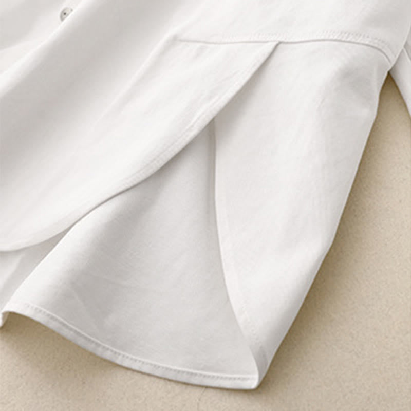 Buddha Stones Casual Women's Stand Collar Long Sleeve Design Plain Cotton Shirt