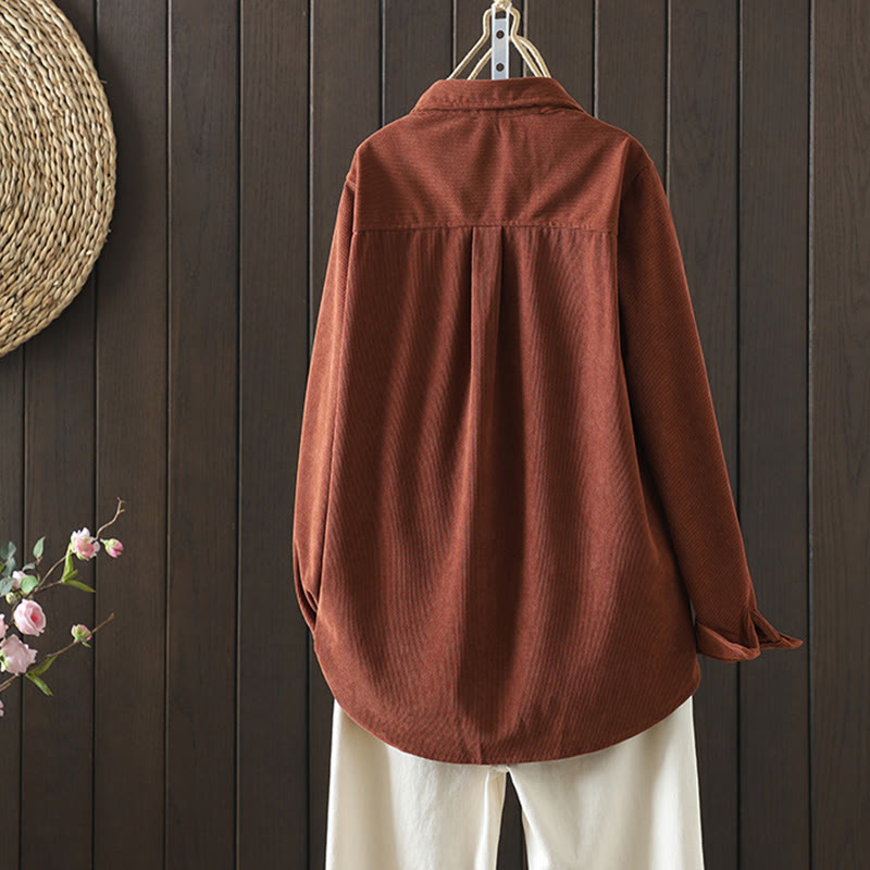 Buddha Stones Corduroy Women's Cotton Long Sleeve Jacket With Pockets