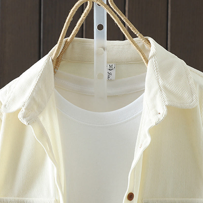 Buddha Stones Corduroy Women's Cotton Long Sleeve Jacket With Pockets