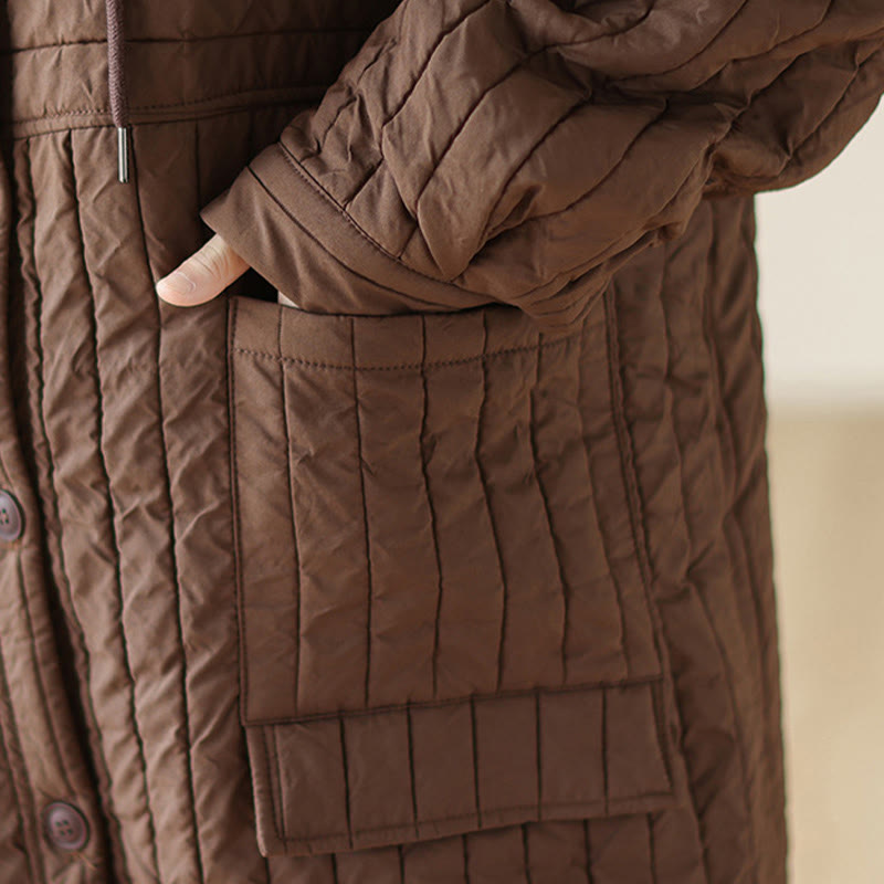 Buddha Stones Plain Notched Women's Cotton Padded Coat With Pockets
