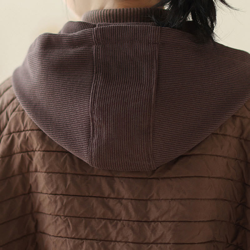 Buddha Stones Plain Notched Women's Cotton Padded Coat With Pockets