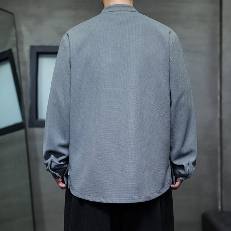 Buddha Stones Frog-Button Swallow Embroidery Stand Collar Long Sleeve Tang Suit Men's Shirt