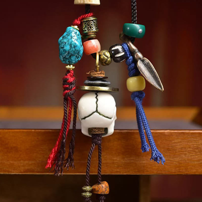 Buddha Stones Tibetan Skull The Lord of the Corpse Forest New Beginning Rope Necklace Pendant
