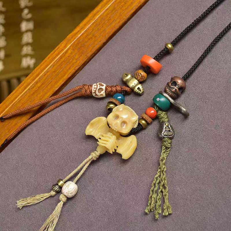 Buddha Stones Tibetan Skull The Lord of the Corpse Forest New Beginning Rope Necklace Pendant
