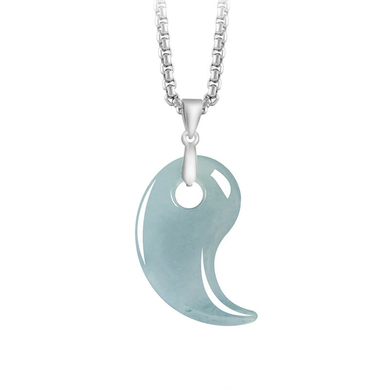 Buddha Stones 925 Sterling Silver Teardrop Design Jade Titanium Steel Chain Necklace Luck Pendant