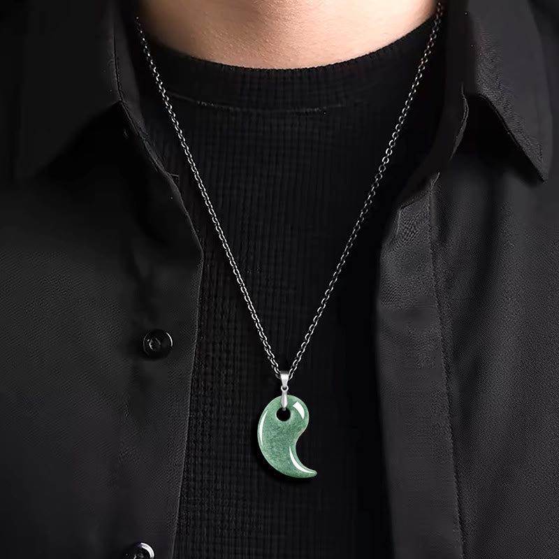 Buddha Stones 925 Sterling Silver Teardrop Design Jade Titanium Steel Chain Necklace Luck Pendant