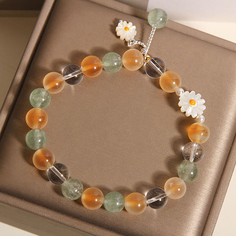 Buddha Stones Natural Daisy Candy Agate Green Strawberry Quartz Healing Bracelet