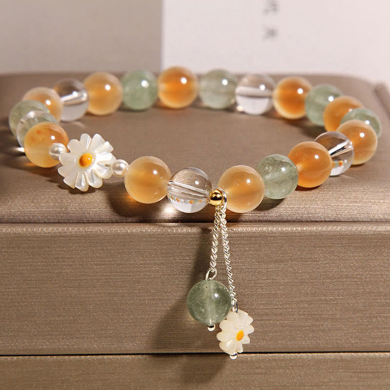 Buddha Stones Natural Daisy Candy Agate Green Strawberry Quartz Healing Bracelet