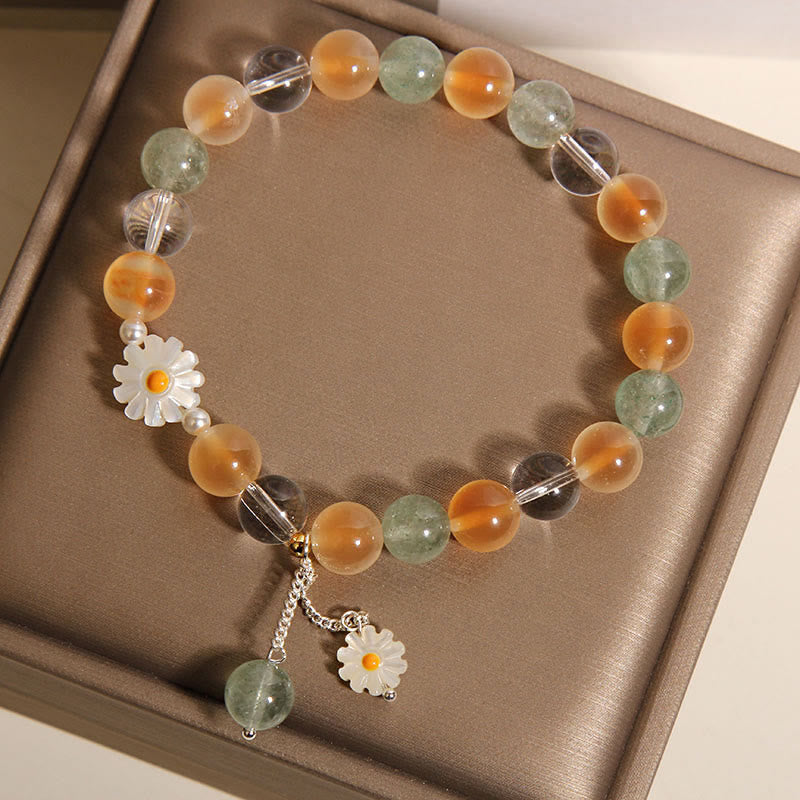 Buddha Stones Natural Daisy Candy Agate Green Strawberry Quartz Healing Bracelet