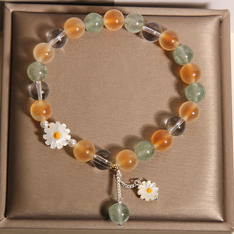 Buddha Stones Natural Daisy Candy Agate Green Strawberry Quartz Healing Bracelet