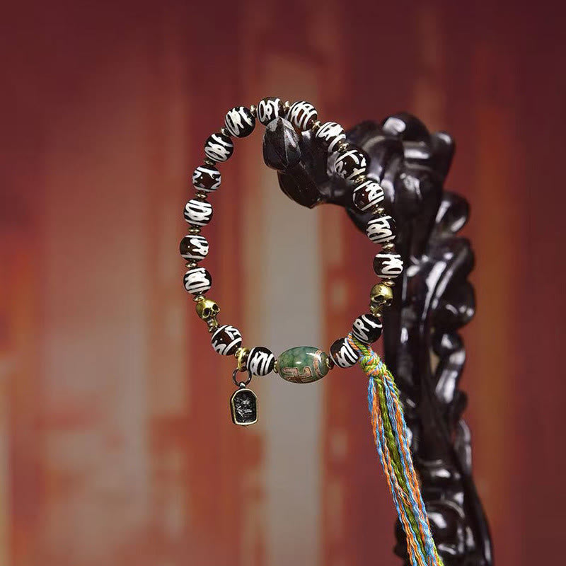 Buddha Stones Tibetan Dzi Bead Skull The Lord of the Corpse Forest Wealth Bracelet