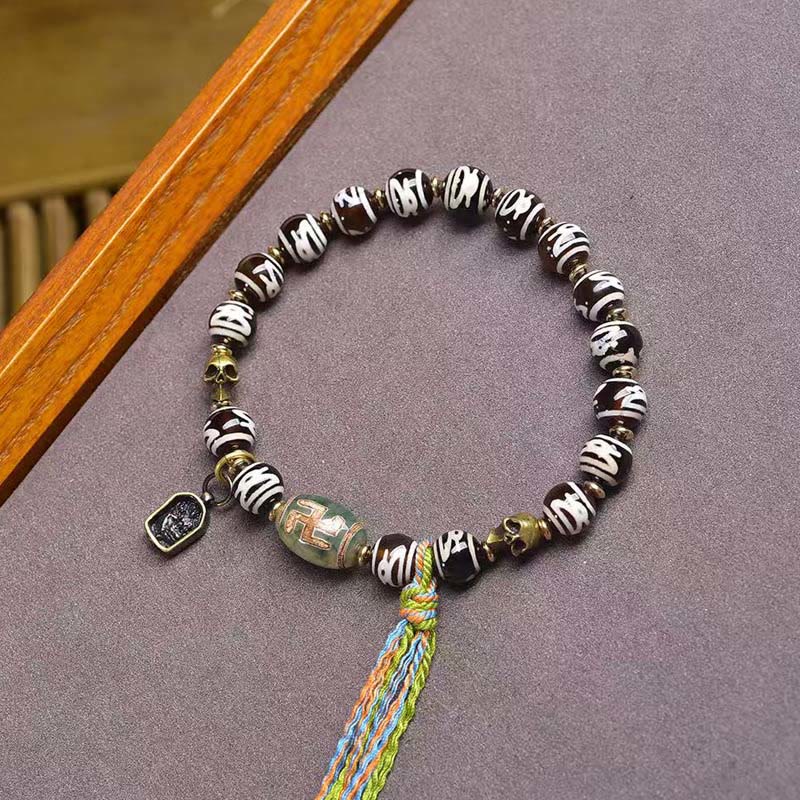 Buddha Stones Tibetan Dzi Bead Skull The Lord of the Corpse Forest Wealth Bracelet