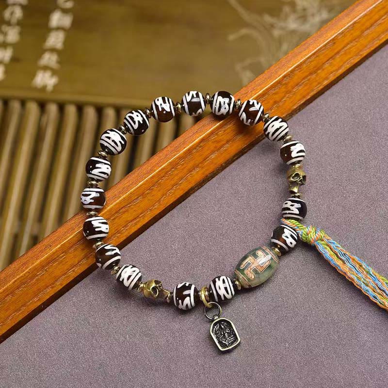 Buddha Stones Tibetan Dzi Bead Skull The Lord of the Corpse Forest Wealth Bracelet