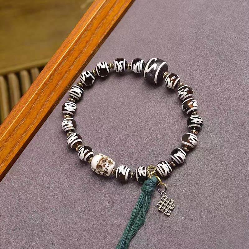 Buddha Stones Tibetan Dzi Bead Skull The Lord of the Corpse Forest Wealth Bracelet