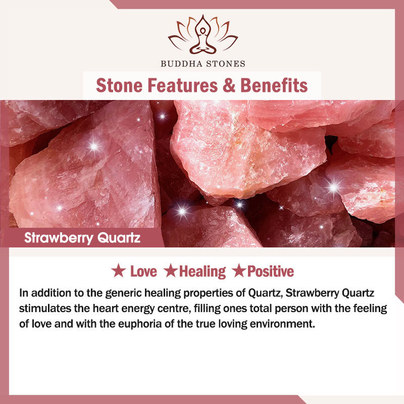 Buddha Stones Cat Natural Strawberry Quartz White Crystal Bead Healing Bracelet