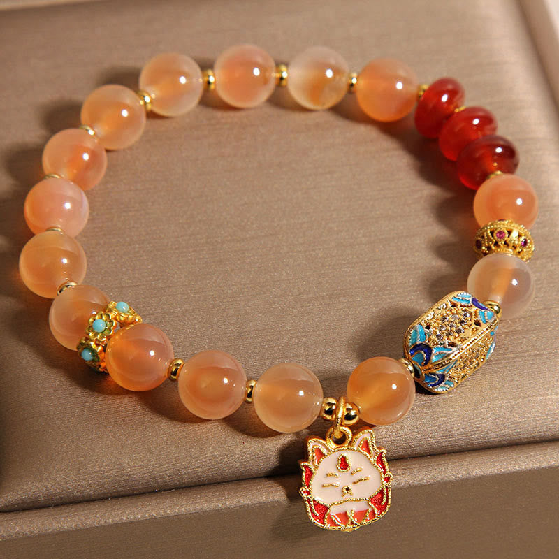 Buddha Stones Natural Nine Tailed Fox Orange Candy Agate Healing Bracelet