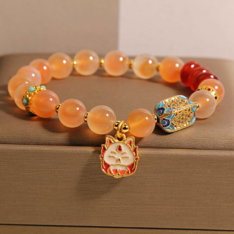 Buddha Stones Natural Nine Tailed Fox Orange Candy Agate Healing Bracelet
