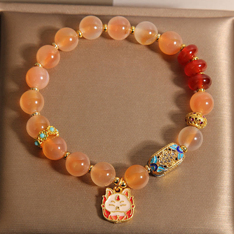 Buddha Stones Natural Nine Tailed Fox Orange Candy Agate Healing Bracelet