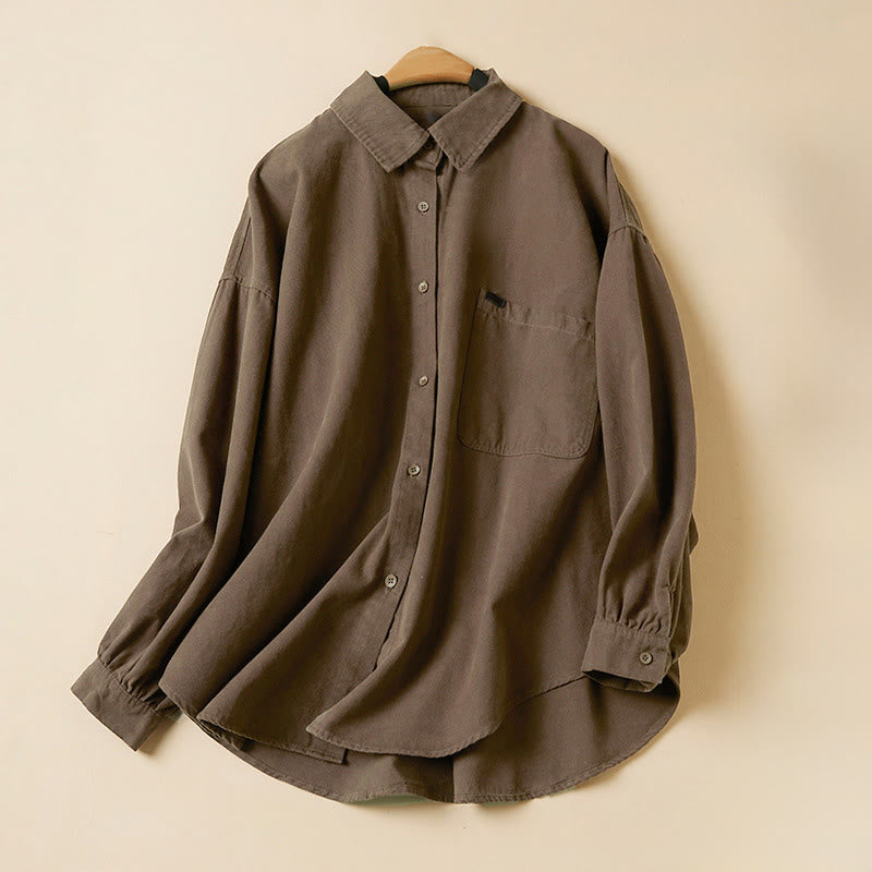 Buddha Stones Casual Buttons Design Women's Stand Collar Long Sleeve Cotton Shirt