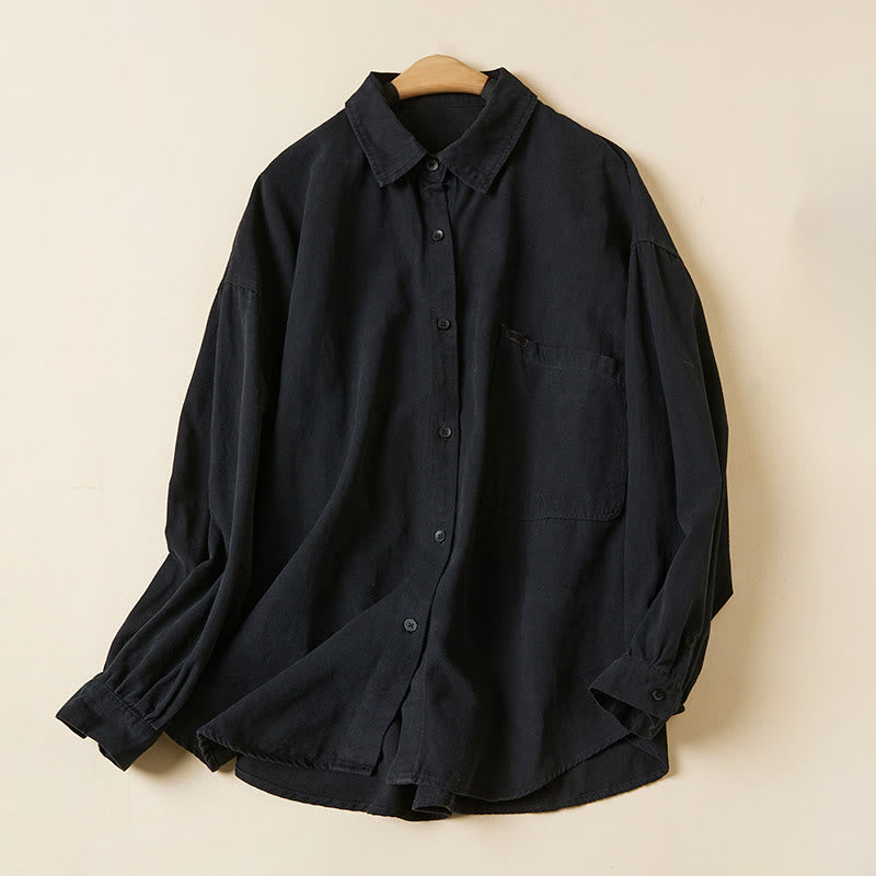 Buddha Stones Casual Buttons Design Women's Stand Collar Long Sleeve Cotton Shirt