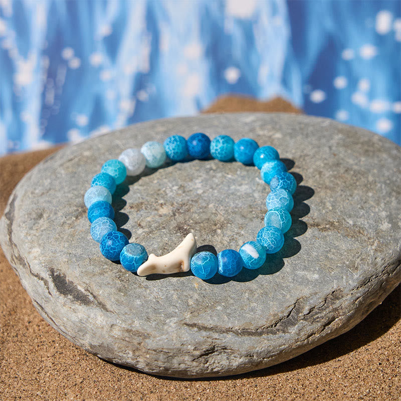 Buddha Stones Natural Stone Dolphin Crackle Agate Tourmaline Courage Bracelet