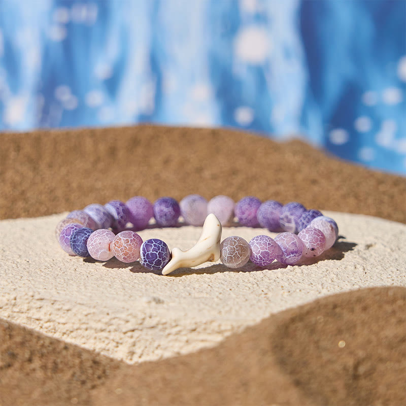 Buddha Stones Natural Stone Dolphin Crackle Agate Tourmaline Courage Bracelet