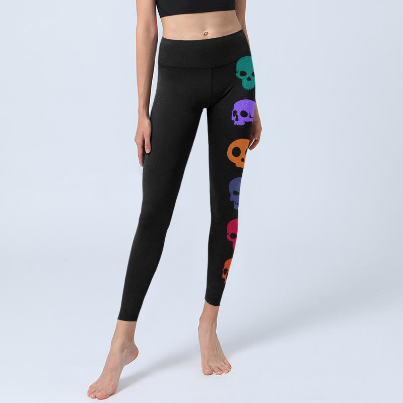 Buddha Stones Colorful Skulls Print Gym Leggings Women's Yoga Pants