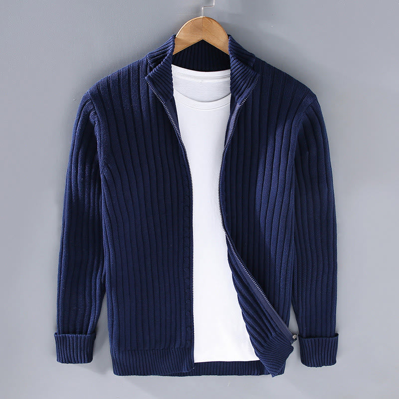 Buddha Stones Spring Plain Zipper Design Cotton Men's Long Sleeve Mock Neck Jacket