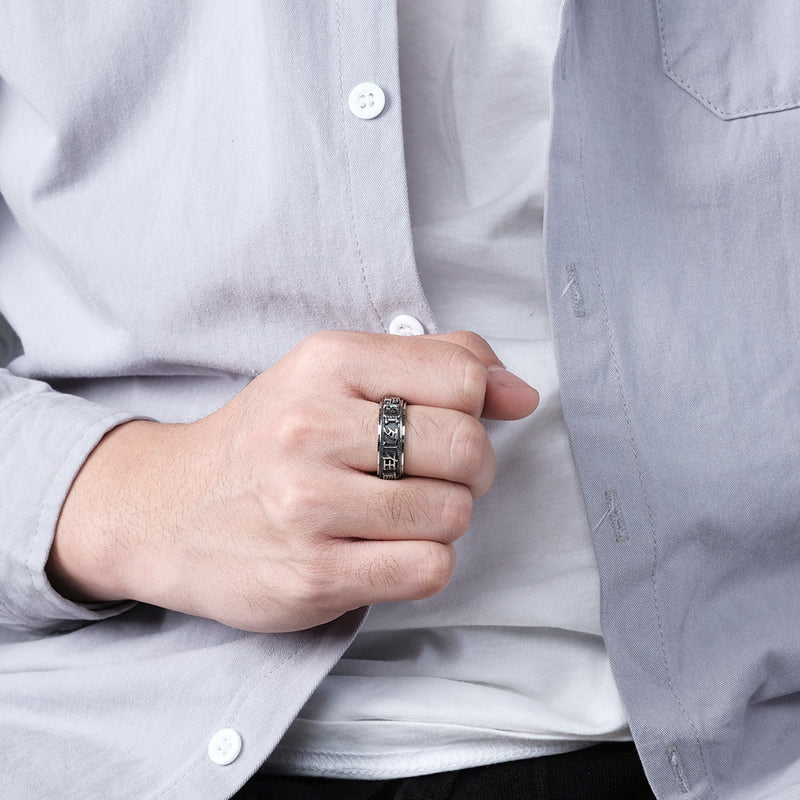 Letter Words Balance Calm Titanium Steel Rotatable Ring (Extra 30% Off | USE CODE: FS30)