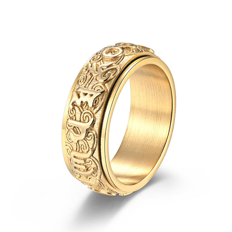 Buddha Stones Six True Words Balance Calm Titanium Steel Ring (Extra 30% Off | USE CODE: FS30)