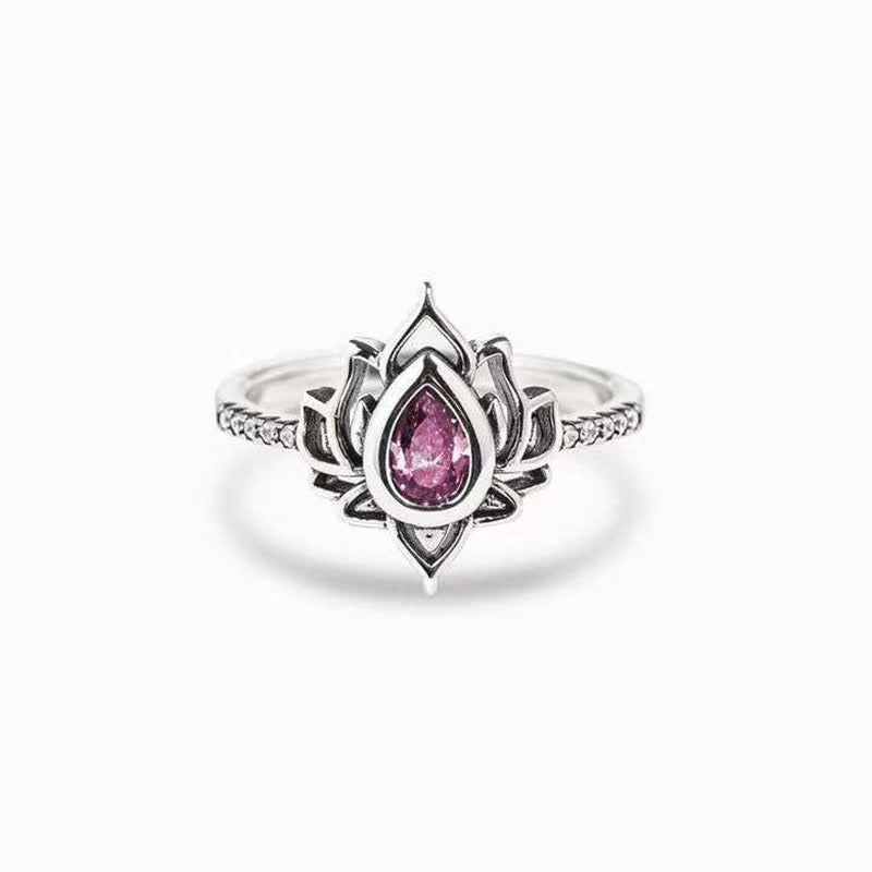 Buddha Stones 925 Sterling Silver Lotus Zircon Blessing Protection Ring
