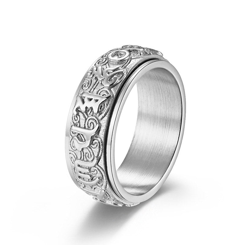 Buddha Stones Six True Words Balance Calm Titanium Steel Ring (Extra 30% Off | USE CODE: FS30)