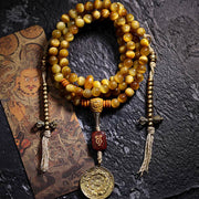 Buddhazens 108 Mala Beads Natural Tiger Eye Copper Dorje Protection Tassel Bracelet Mala Bracelet BS 8mm Tiger Eye Nine Palaces Eight Diagrams Copper Dorje