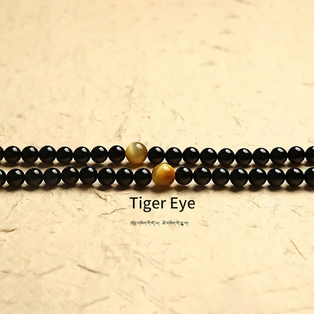 Buddhazens Tibetan 108 Mala Beads Black Onyx Three-eyed Dzi Beads Protection Bracelet Mala Bracelet BS 6
