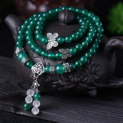 Buddhazens Natural Green Agate Butterfly Support Bracelet Mala Bracelet BS 6mm Green Agate