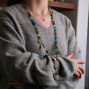 Buddhazens Tibetan 108 Mala Beads Multicolored Liuli Glass Bead Chinese Zodiac Nine Palaces Eight Diagrams Charm Bracelet Mala Bracelet BS 14