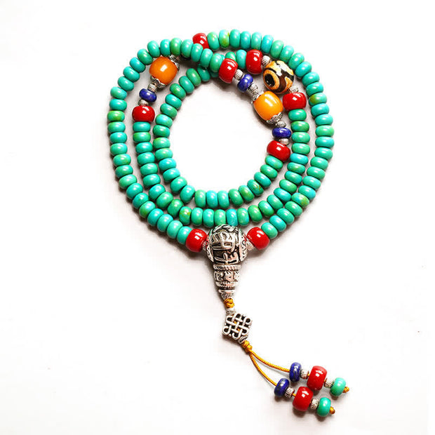 Buddhazens 108 Mala Beads Tibetan Turquoise Dzi Bead Protection Bracelet Mala Bracelet BS 11