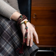 Buddhazens Natural Tibet 108 Mala Beads Purple Bodhi Seed Hetian Cyan Jade Copper Dorje Peace Bracelet Mala Bracelet BS 11