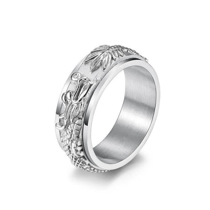 Buddha Stones Dragon Titanium Steel Stimulation Rotatable Ring
