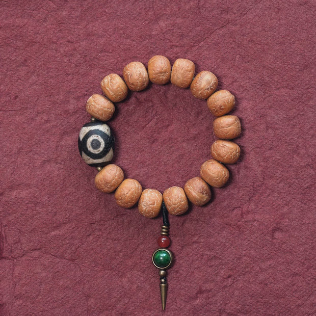 Buddhazens Tibet Bodhi Seed Dzi Bead Peace Charm Wrist Mala Bracelet Wrist Mala BS 18cm