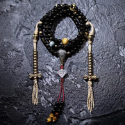 Buddhazens 108 Mala Beads Gold Sheen Obsidian Tiger Eye Eagle's Eye Stone Wealth Bracelet Mala Bracelet BS 6mm Copper Counter